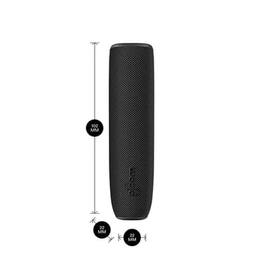 Ploom AURA device with a Jet Black Back Cover shown with product dimensions: 10.2cm height x 2.2 cm width and 2.2 cm depth