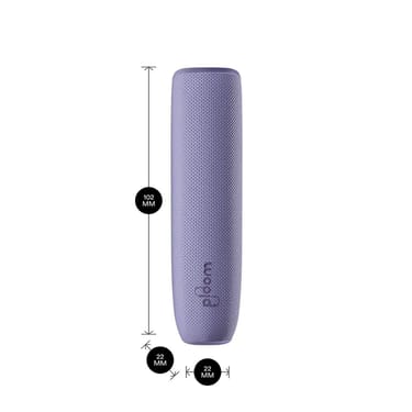 Ploom AURA device with a Lavender Back Cover shown with product dimensions: 10.2cm height x 2.2 cm width and 2.2 cm depth