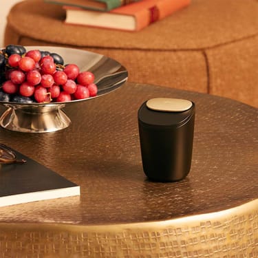Vassoio grande per stick Ploom appoggiato su un tavolo marrone