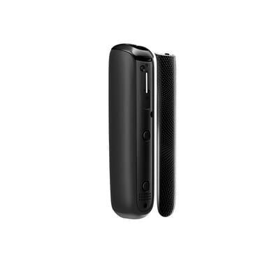 Vista laterale del pannello frontale Ploom Aura con motivo Jet Black