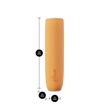 Ploom AURA device with a Mango Sorbet Back Cover shown with product dimensions: 10.2cm height x 2.2 cm width and 2.2 cm depth