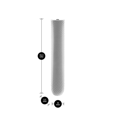 Ploom AURA Lunar Silver Augmented Pattern Front Panel shown with product dimensions: 9.65cm height x 3.30 cm width and 1.80 cm depth