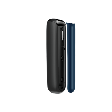 Side view of Ploom Aura front panel accessory in Navy Blue color.