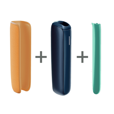 Ploom AURA Bundle Expert con dispositivo Navy Blue, cover frontale Amazon Green e cover posteriore Mango Sorbet