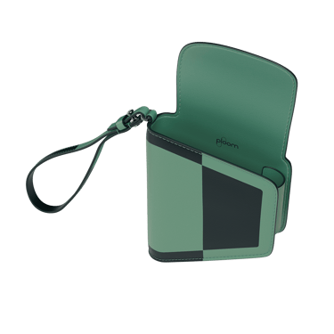 Vista laterale di una custodia Duo Teal Electric Pop aperta e vuota
