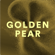 Visual astratto Golden Pear con particelle dorate e lettering centrale.